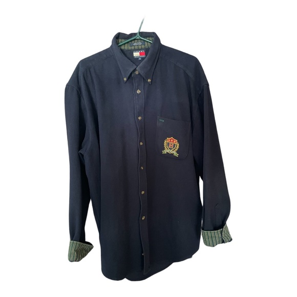 Vintage 90,s Tommy Hilfiger Blue Wool Blend Button
Down Shirt Crest Mens Size XL - Picture 5 of 11
